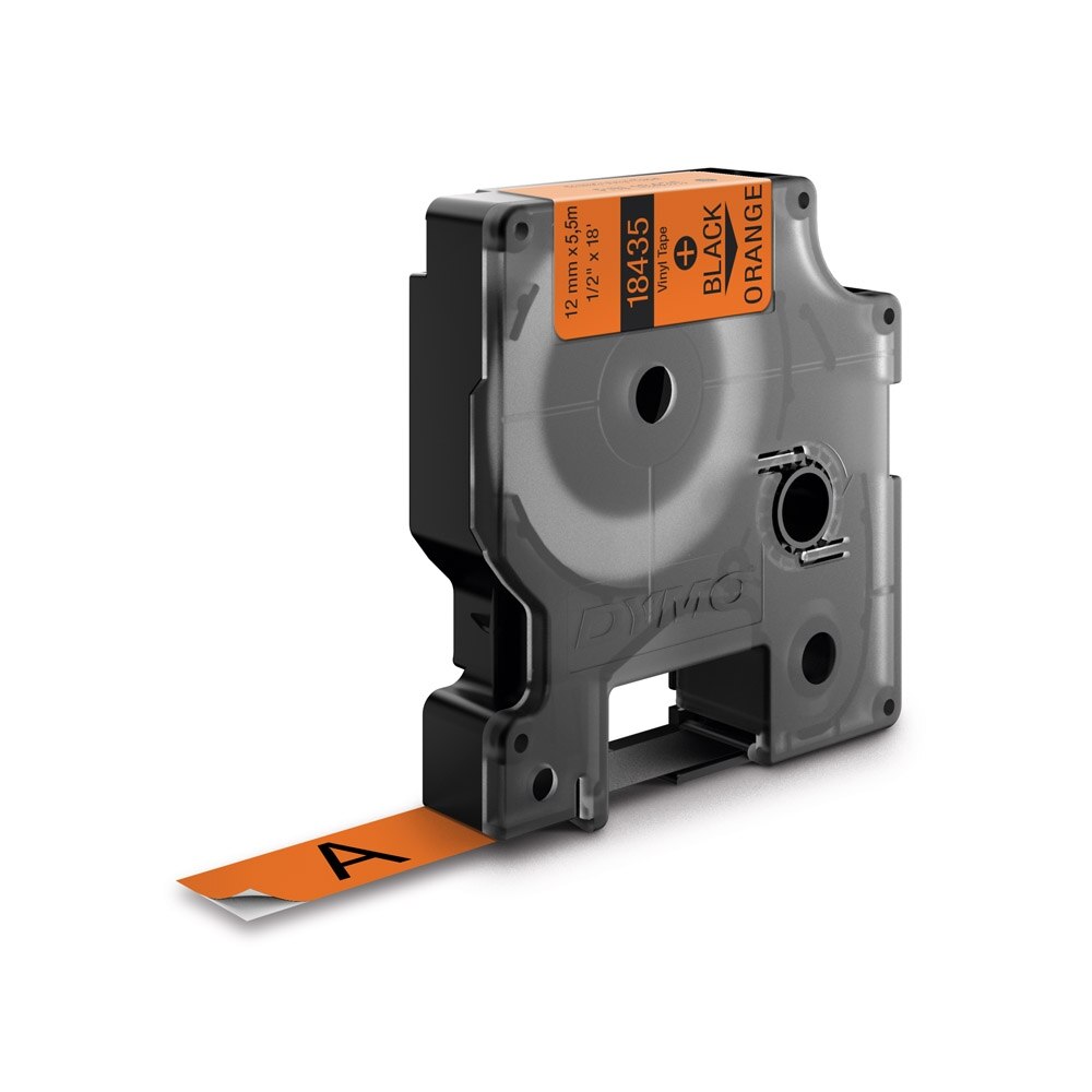 Etichete industriale autocolante, DYMO ID1 o banda vinil, 12mm x 5.5m, negru/portocaliu, 18435 S0718490