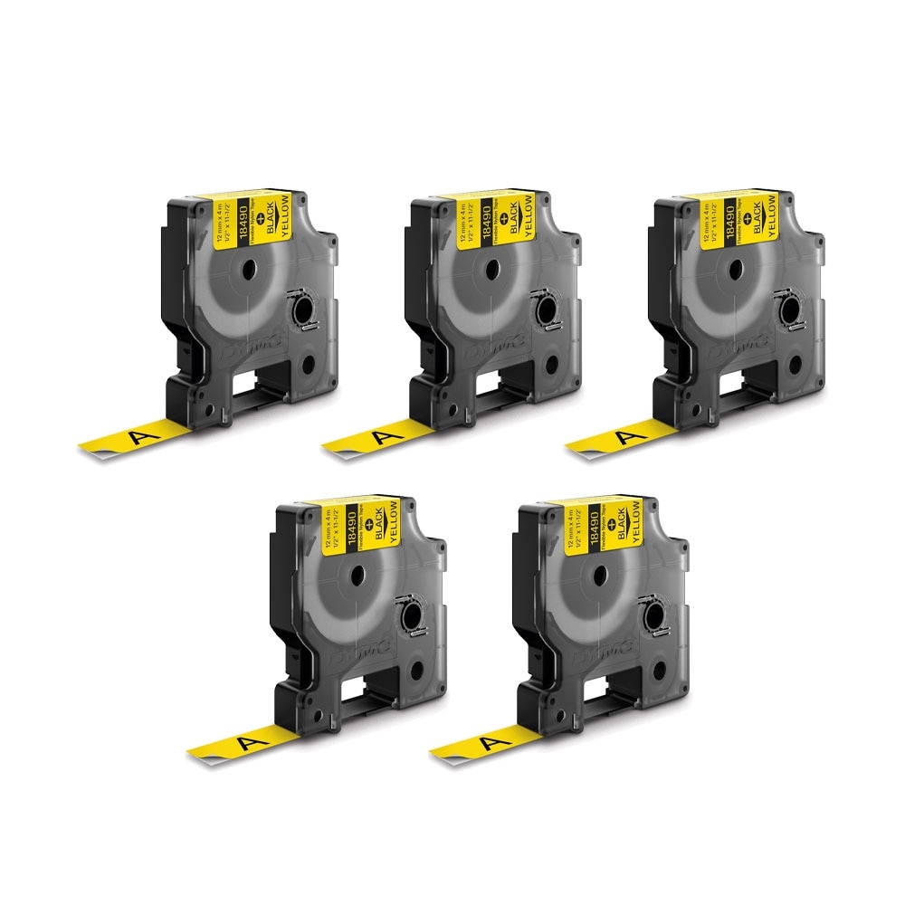 Etichete DYMO ID1, nailon flexibil, 12mm x 3.5m, negru/galben x 5 buc, 18490