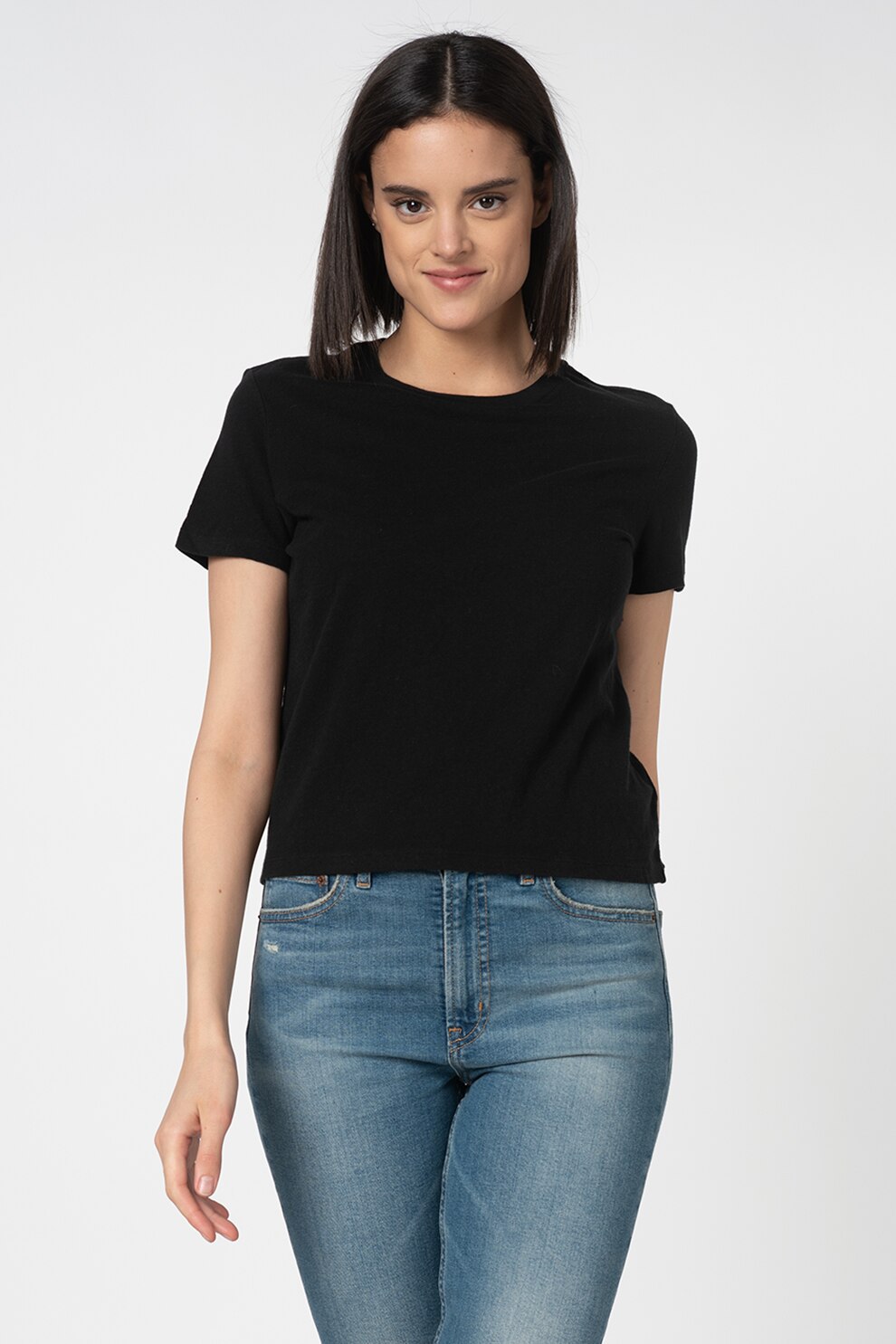 GAP, Tricou de bumbac cu decolteu la baza gatului, Negru