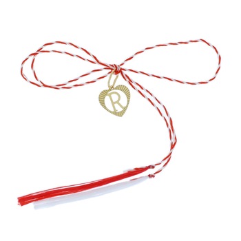 Martisor cu pandantiv inimioara cu initiala R din aur 14k, lungime 11 mm, latime 11 mm Martisor cu pandantiv inimioara cu initiala R din aur 14k, lungime 11 mm, latime 11 mm