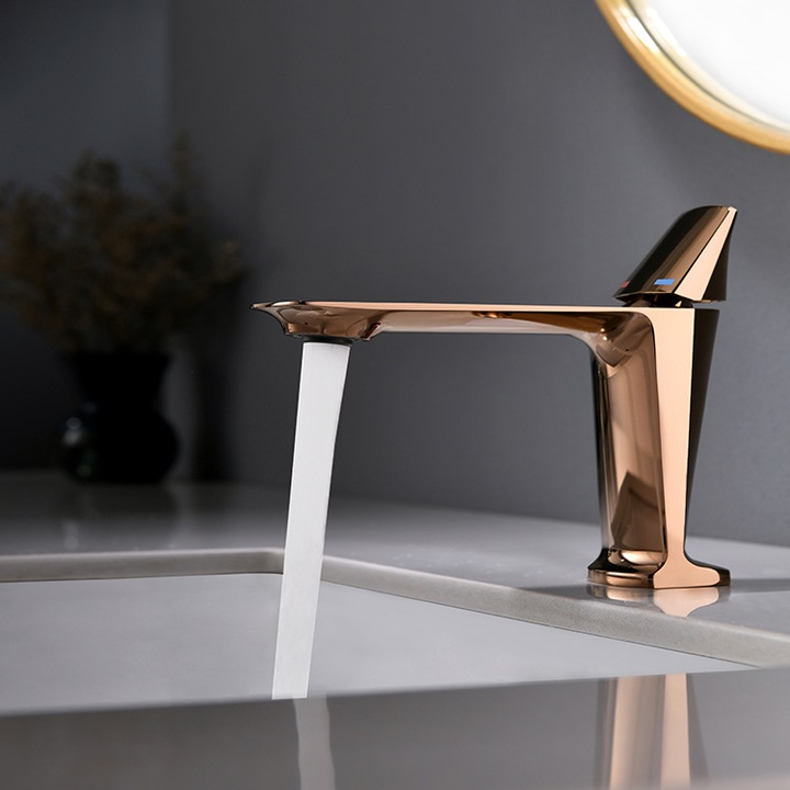 Baterie lavoar, TRENDY S, montare chiuveta baie, rose-gold