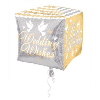 Balon Folie Cubez Shimmering Wedding Wishes - 38x 38 cm, Amscan 28779 Balon Folie Cubez Shimmering Wedding Wishes - 38x 38 cm, Amscan 28779