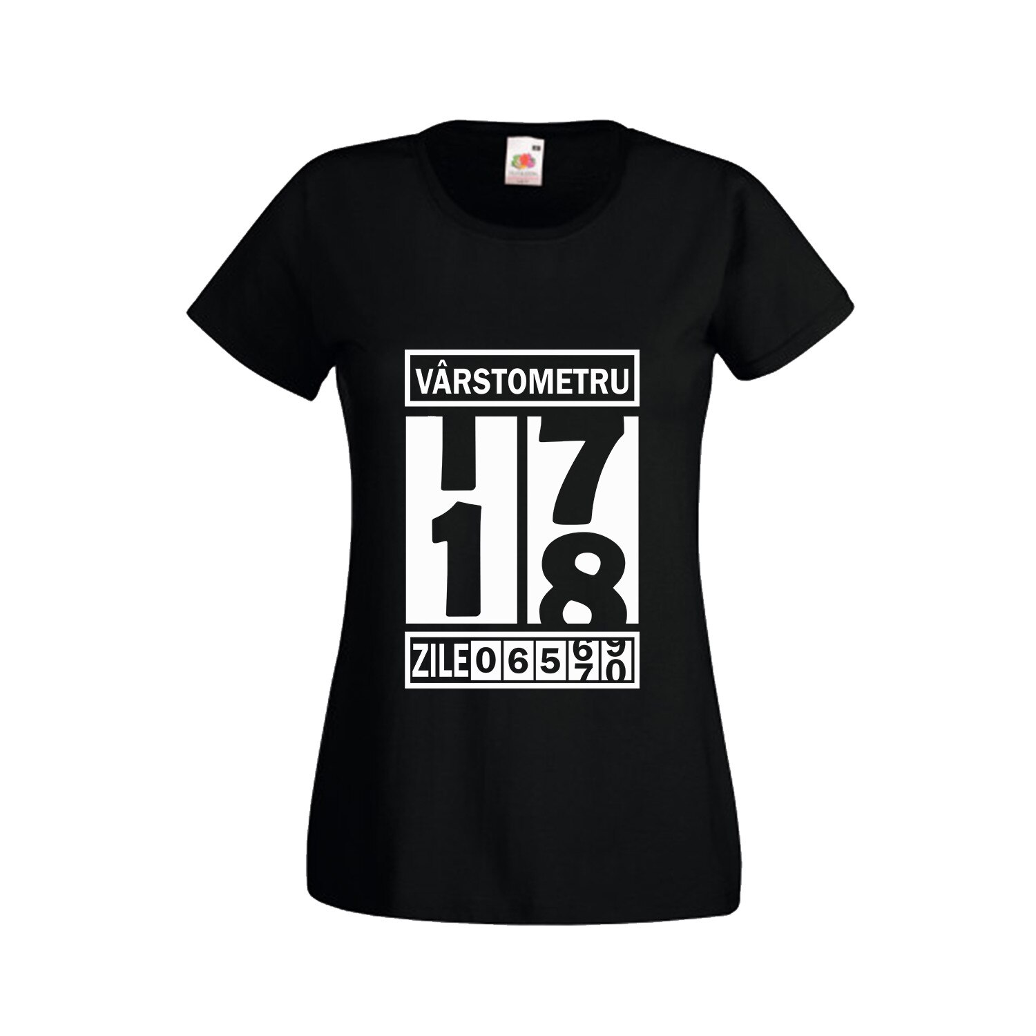 Tricou dama personalizat Fruit of the loom, negru, Varstometru 18 ani, S