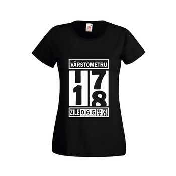 Tricou dama personalizat Fruit of the loom, negru, Varstometru 18 ani, S Tricou dama personalizat Fruit of the loom, negru, Varstometru 18 ani, S