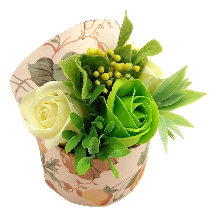 Цветово оформление, декор Sevirox, със сапун, зелени, рози от слонова кост