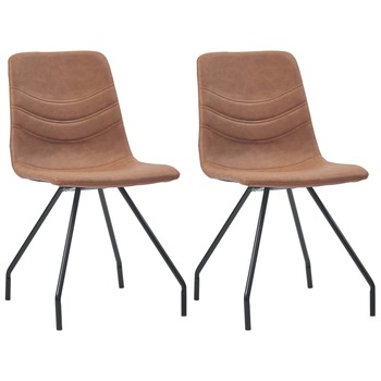 Set 2 scaune bucatarie, vidaXL, Piele ecologica/Otel, 45,5 x 53 x 87 cm, Maro mat