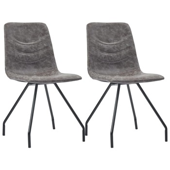 Set 2 scaune bucatarie, vidaXL, Piele ecologica/Otel, 45,5 x 53 x 87 cm, Maro inchis