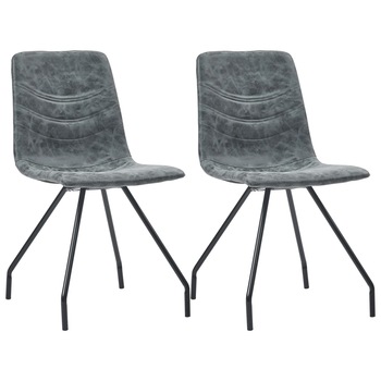 Set 2 scaune bucatarie, vidaXL, Piele ecologica/Otel, 45,5 x 53 x 87 cm, Negru
