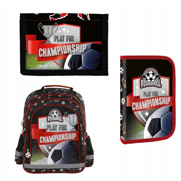 Set rucsac scoala, football, penar, portofel, multicolor