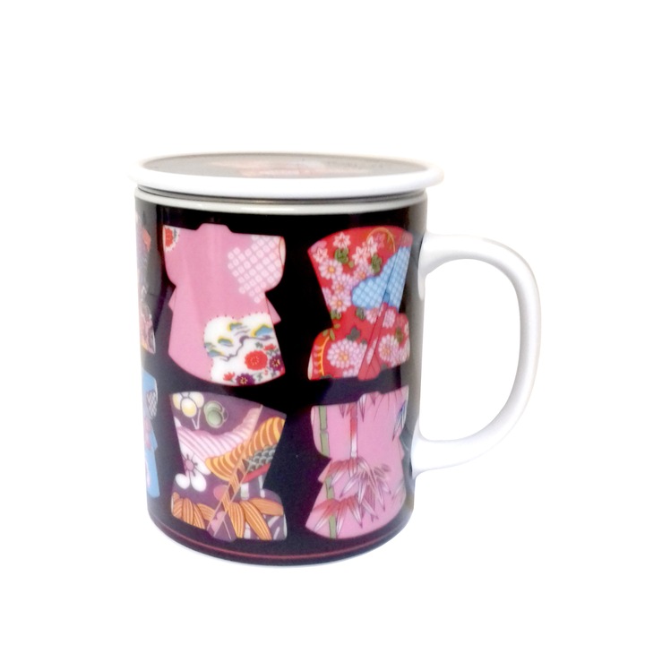 Cana cu capac - Japanase Costume Kimono, Portelan, 300 ml