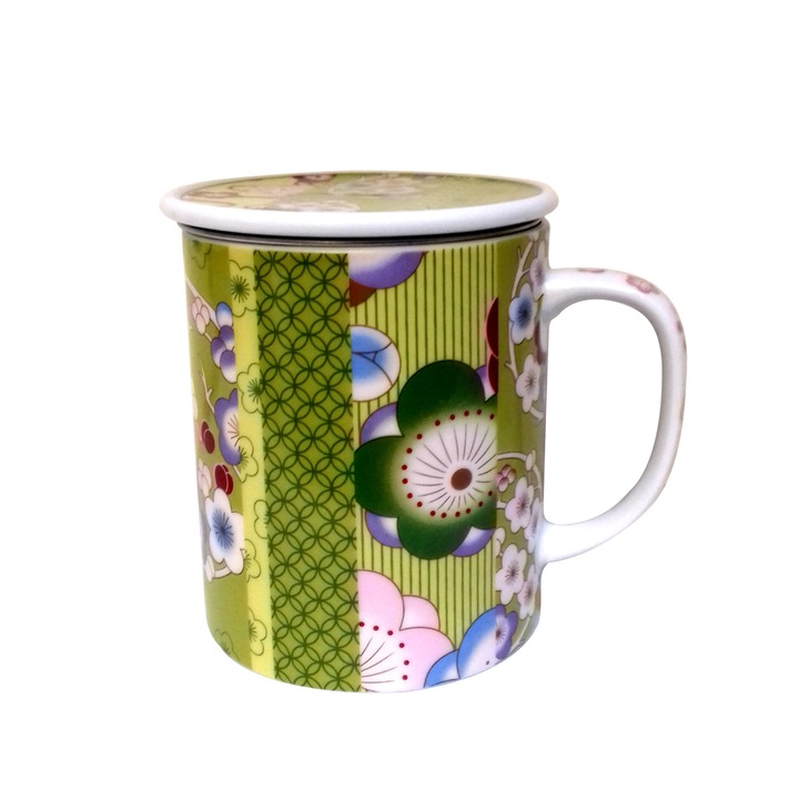 Cana cu capac - Kimono Green, Portelan, 300 ml