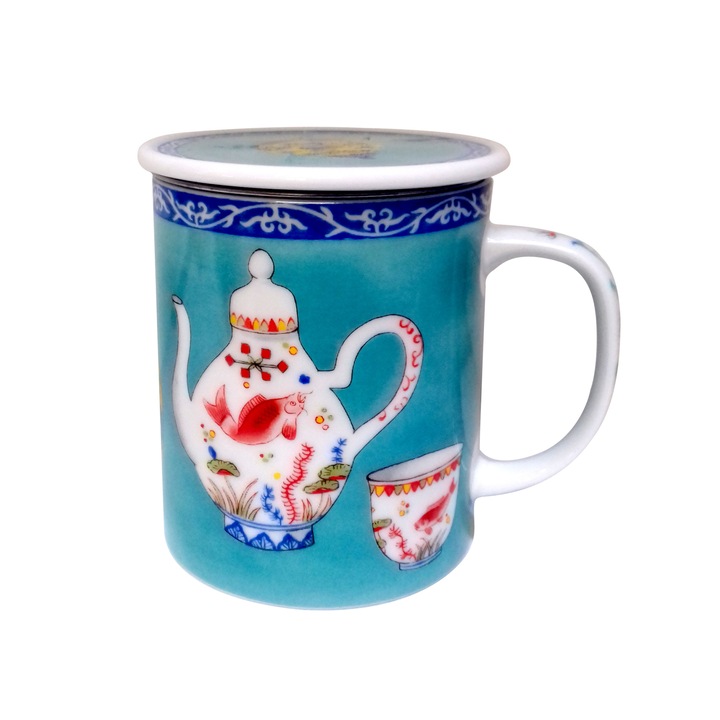 Cana cu capac - Chine Bottle Blue, Portelan, 300 ml