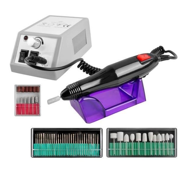 Pila electrica pentru unghii 20 000 RPM, cu 54 freze interschimbabile, 12W, gri/negru