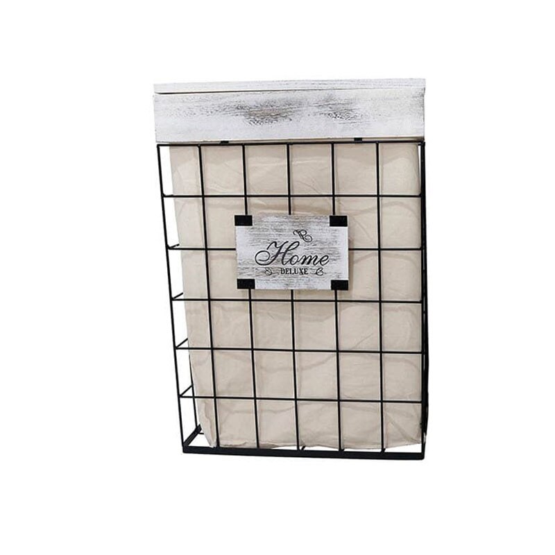 Cos rufe Home mare din metal si panza, Nago, cu capac de lemn, 42x31x62 cm