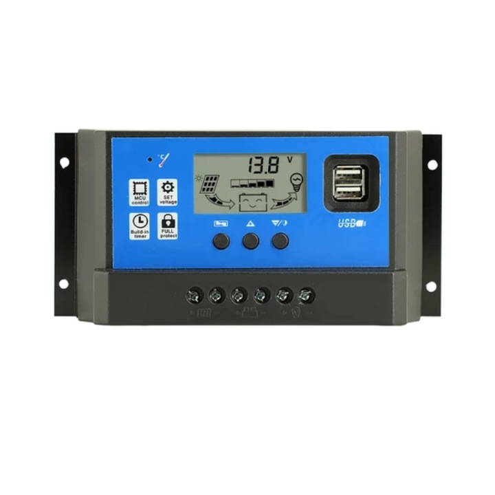 Соларен контролер 12V/24V, 50A с LCD дисплей и два USB порта 5V/3A
