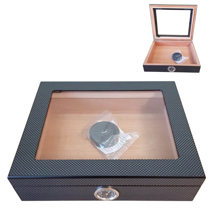 Кутия за пури Eleon 920033, стъклен капак, 20 пури, цвят карбон