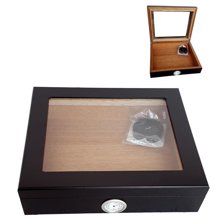 Кутия за пури Eleon 920430, прозрачен капак, 15 пури, външен влагомер, черен