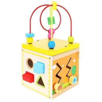 Cub Educativ din Lemn Natural, 5 in 1, CLOCK SORTER, 5 Moduri de Joaca, cu Sortator, Labirint, Ceas, Multicolor Cub Educativ din Lemn Natural, 5 in 1, CLOCK SORTER, 5 Moduri de Joaca, cu Sortator, Labirint, Ceas, Multicolor