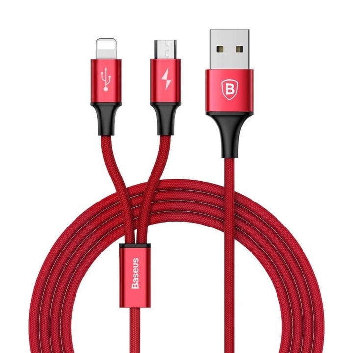 2 az 1-ben adatkábel Baseus Rapid 2in1 USB-kábel Villám / mikro USB 3A 1,2 m piros
