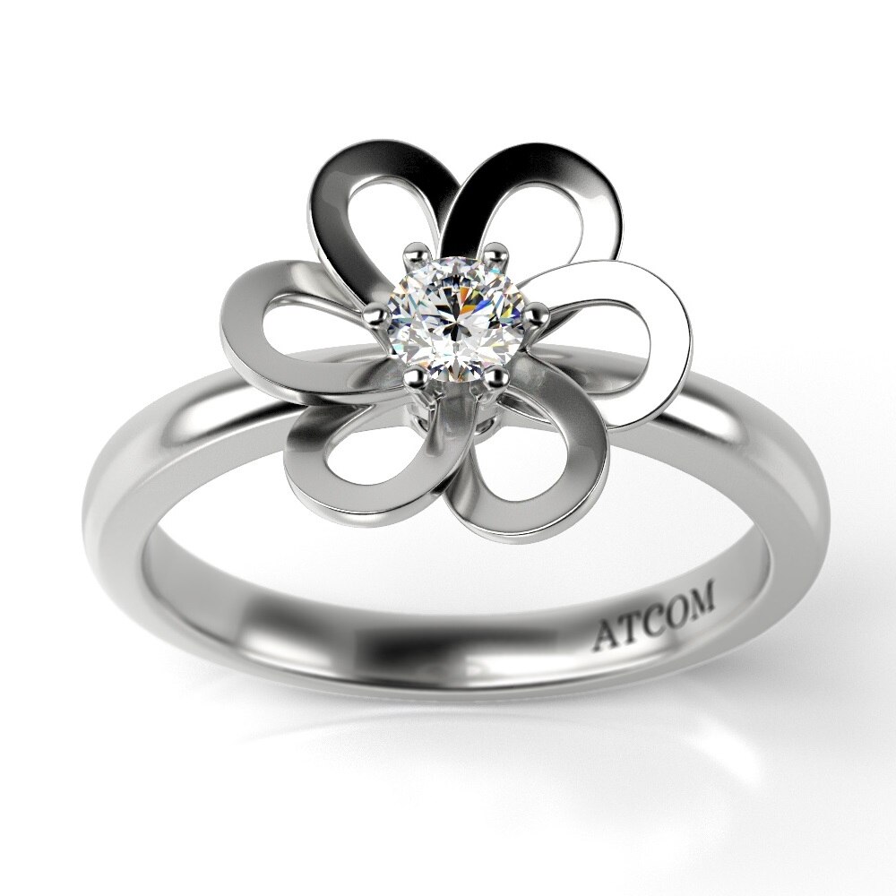 Inel de logodna din aur alb cu diamant model Petunia