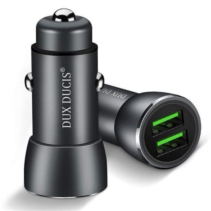 Dux Ducis CC1 univerzális smart autós töltő 2 USB Quick Charge QC 3.0 36W szürke