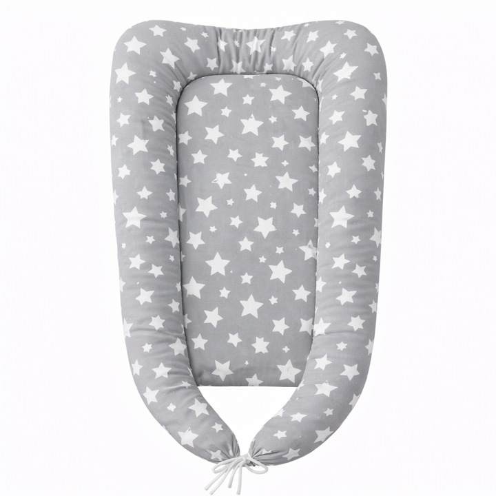 Pătuț portabil pentru bebeluși, stele gri, Kapinkata, 90x50