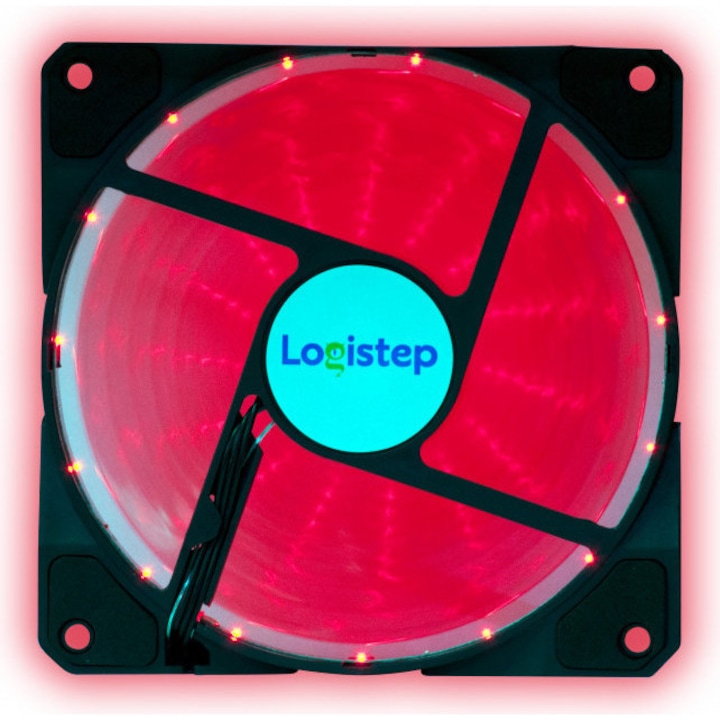 Ventilator LogiStep PC 120x120x26 mm, lumina rosie, Fluid Bearing, 53CFM, conector 4-pin LS-F12-R