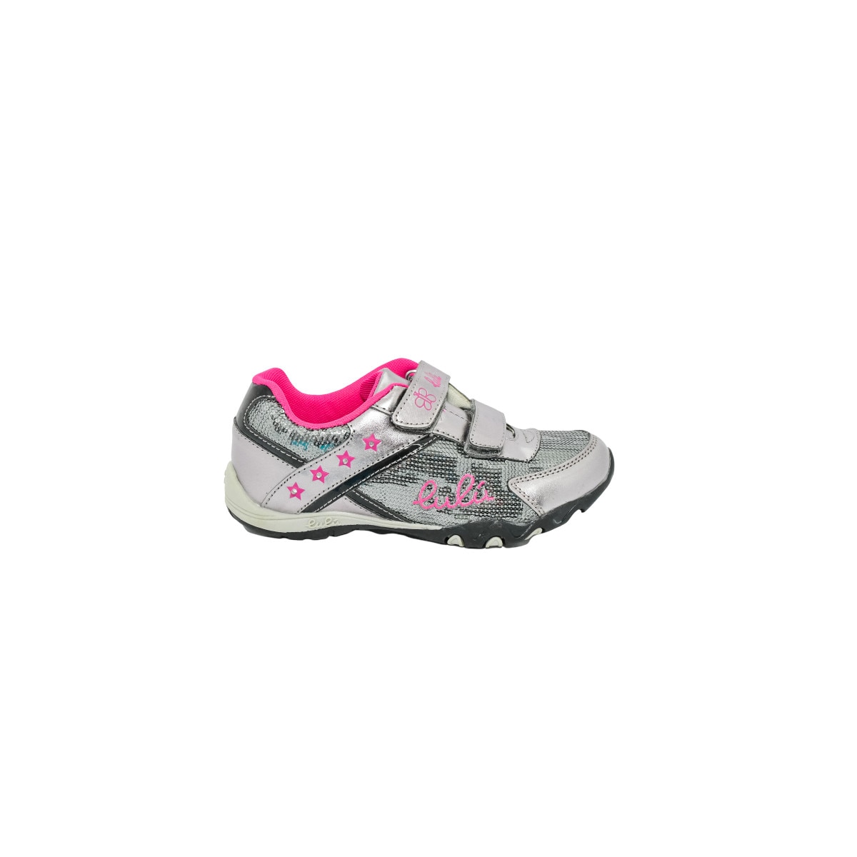 Pantofi LuluPiele ecologica Paiete Gri/Roz Leduri laterale Velcro 35EU