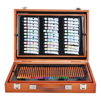 Set de pictura si desen Edays, Cutie de depozitare din lemn, 174 de piese Set de pictura si desen Edays, Cutie de depozitare din lemn, 174 de piese