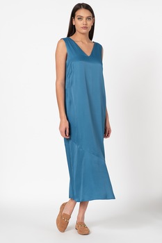 Esprit, Rochie maxi dreapta cu decolteu in V, Albastru petrol, XS Esprit, Rochie maxi dreapta cu decolteu in V, Albastru petrol, XS
