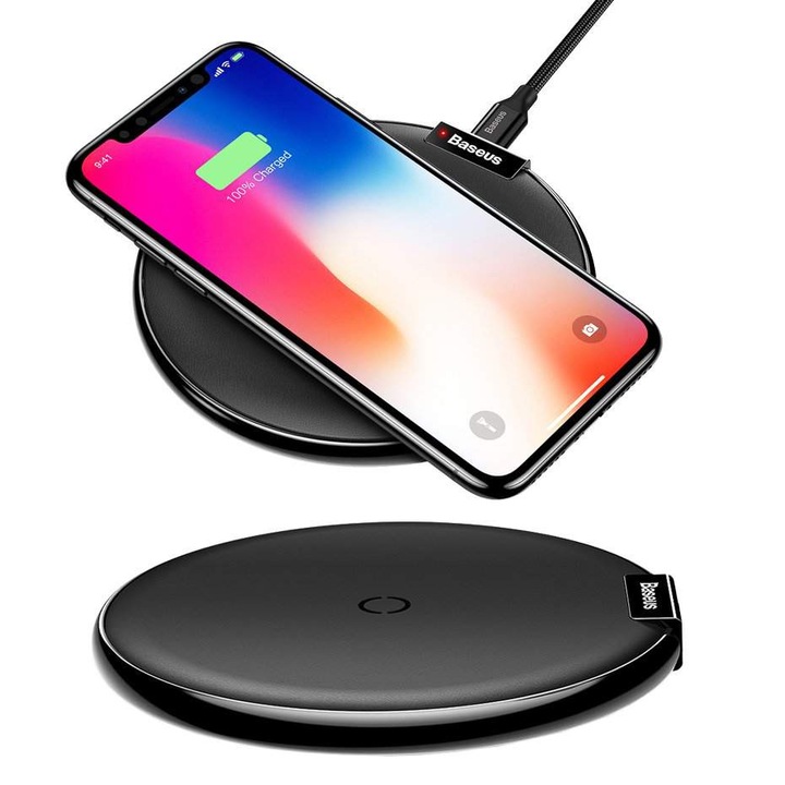 Baseus iX Elegáns vezeték nélküli töltő Qi induktív Pad USB / micro USB kábel 1A 1M fekete (WXIX-01)