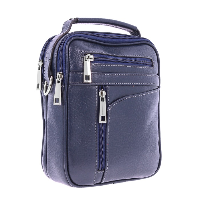 Borseta de mana si umar din piele naturala bleumarin model 071, MAGAZINULDEGENTI
