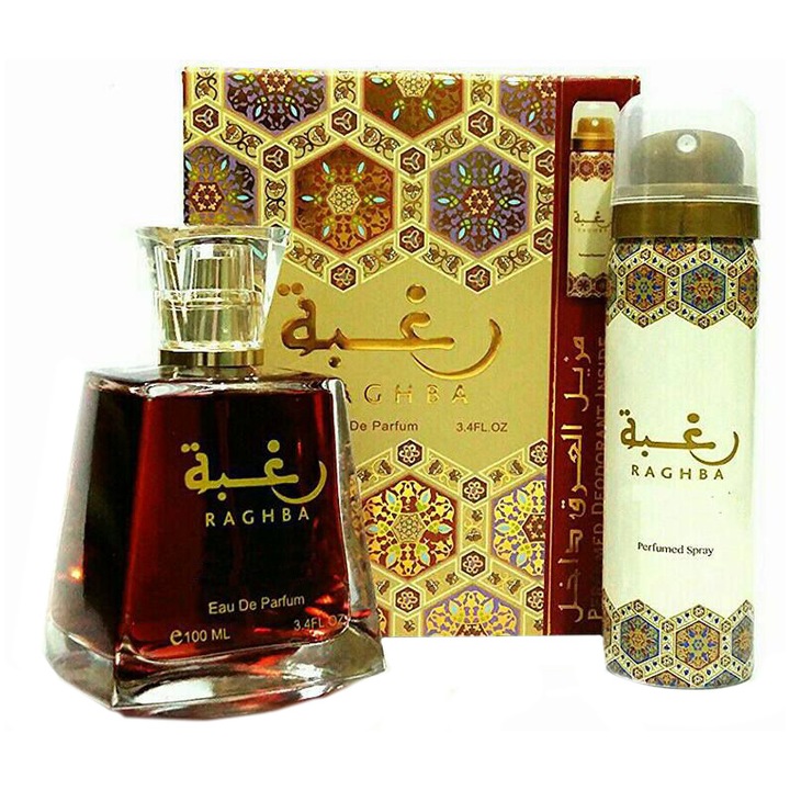Set Lattafa, Raghba, Femei: Apa de Parfum, 100 ml + Deodorant Spray, 50 ml