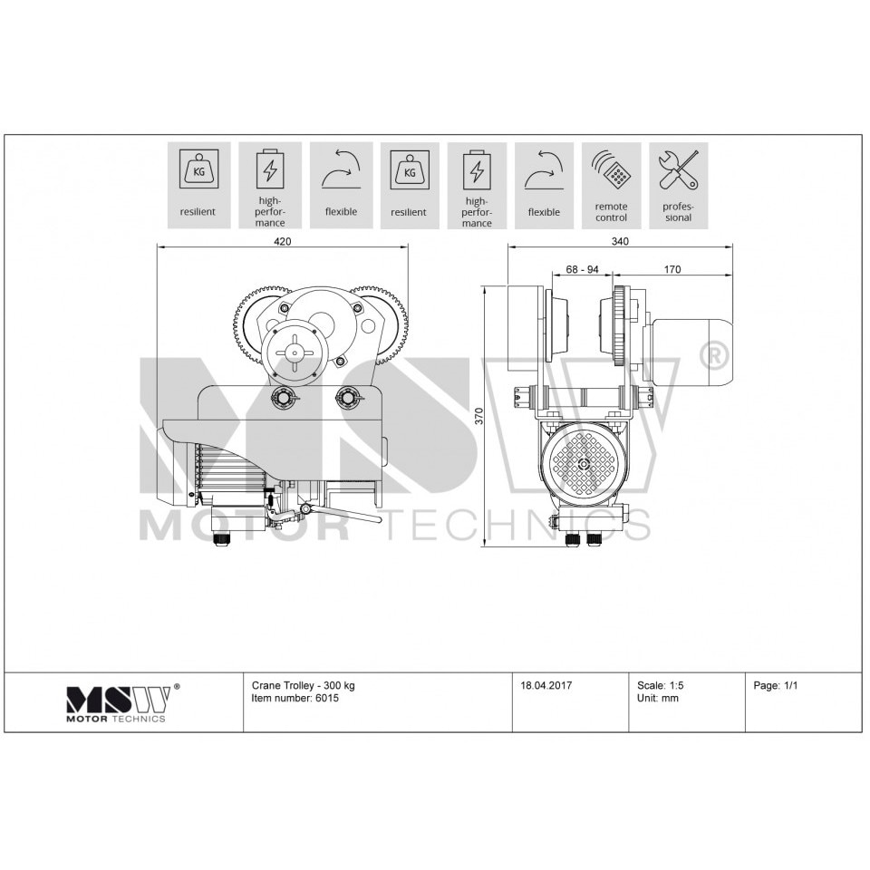Macara electrica (electropalan) + carucior 300 Kg 600W PROCAT 300 MSW ...