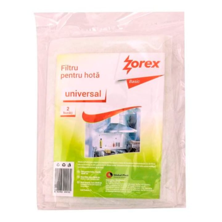 Filtru Universal pentru Hota Zorex Basic, 58x48 cm, 2 Buc/Set, Poliester, Culoare Alba