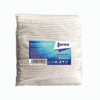 Set 100 Bonete cu Elastic Zorex Clasic, Albe, Diametru 46 cm Set 100 Bonete cu Elastic Zorex Clasic, Albe, Diametru 46 cm
