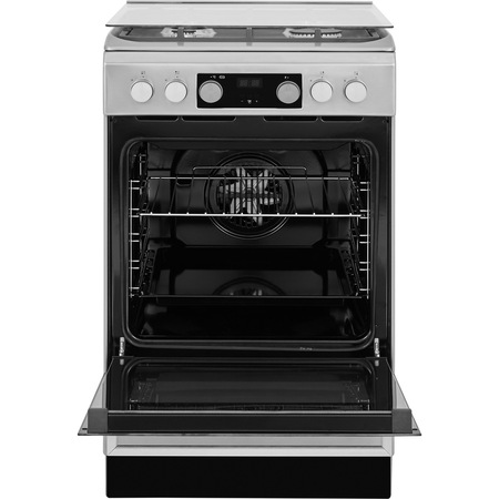 Aragaz Whirlpool WS5G8CHX/E, Mixt, 4 arzatoare, Gratar fonta, Aprindere electrica, Cuptor electric, 57 L, Autocuratare hidrolitica, 50 cm, Inox