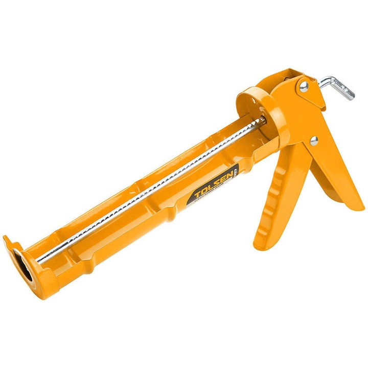 Pistol aplicare silicon TOLSEN 225mm (9”), otel presat, bara impingere cu roata dintata, structura rezistenta, pentru cartuse standard, ideal pentru lucrari de etansare si montaj