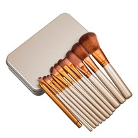 set 12 pensule machiaj profesionale make-up pentru fond de ten gene mascara contur fard de obraji pleoape in cutie de metal imagen 0_0_0