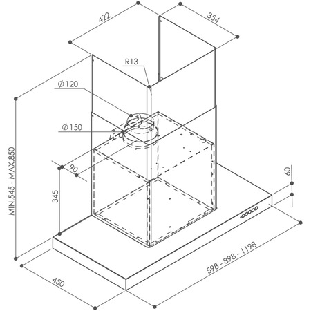 Hota incorporabila decorativa Faber LUFT X A90 FABER, Putere de absorbtie 720 mc/h, 1 motor, Touch control, Iluminare LED, Steam OFF, 90 cm, Inox