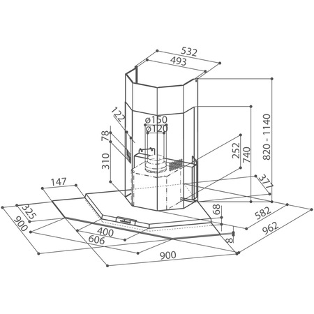 Hota incorporabila decorativa Faber PREMIO ANGOLO/SP EV8 LED X/V A90, Putere de absorbtie 700 mc/h, 1 motor, Iluminare LED, 90 cm, Inox