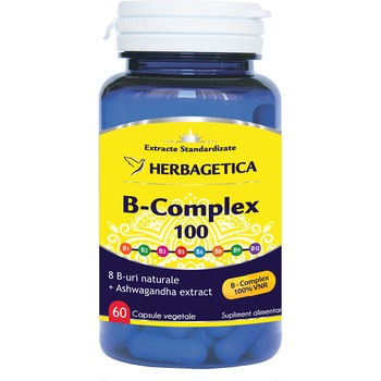 Supliment alimentar B-Complex 100 Herbagetica, 60 capsule Supliment alimentar B-Complex 100 Herbagetica, 60 capsule