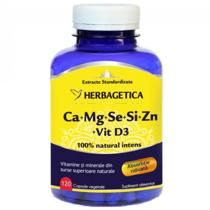 Хранителна добавка Ca+Mg+Se+Si+Zn Organic с D3 Herbagetica, 120 капсули
