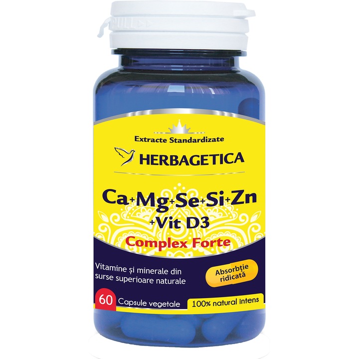 Хранителна добавка Ca+Mg+Se+Si+Zn Organic с D3 Herbagetica, 60 капсули