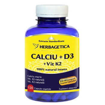 Supliment Alimentar Calciu cu Vitamina D3 si Vitamina K2 Herbagetica, 120 capsule Supliment Alimentar Calciu cu Vitamina D3 si Vitamina K2 Herbagetica, 120 capsule