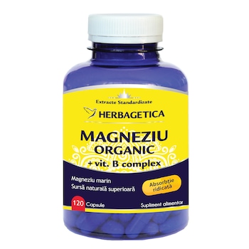 Supliment Alimentar Magneziu Organic cu Vitamina B complex Herbagetica, 120 capsule Supliment Alimentar Magneziu Organic cu Vitamina B complex Herbagetica, 120 capsule