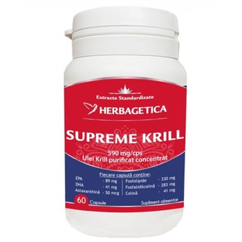 Supliment Alimentar Supreme Krill Omega 3 Forte Herbagetica, 60 capsule Supliment Alimentar Supreme Krill Omega 3 Forte Herbagetica, 60 capsule