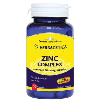 Supliment Alimentar Zinc Complex Herbagetica, 60 capsule Supliment Alimentar Zinc Complex Herbagetica, 60 capsule