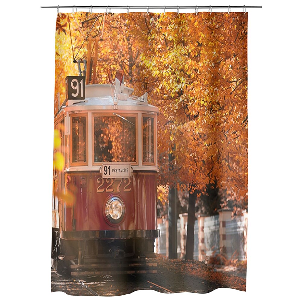 Perdea Dus, Cada, pentru Baie, Heartwork, Tramvai de toamna, Model Multicolor, Decoratiuni Baie, 150 x 200 cm