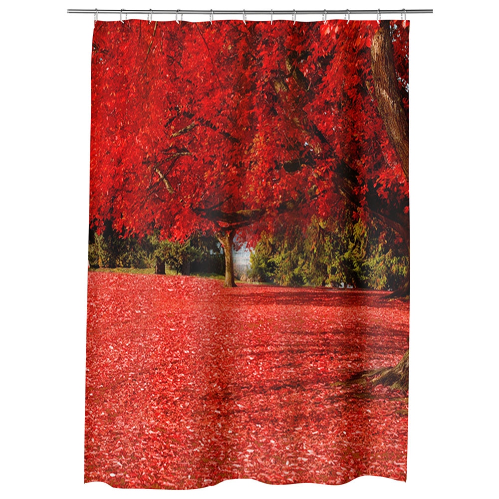 Perdea Dus, Cada, pentru Baie, Heartwork, Covor rosu sub copac, Model Multicolor, Decoratiuni Baie, 150 x 200 cm